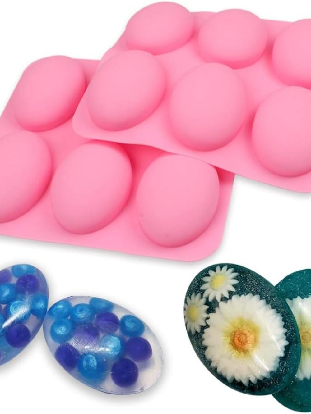 Silicone Mold for Handmade Soap 6 Cavity Oval Shape Fat Bath Bombs Pink Color,Se